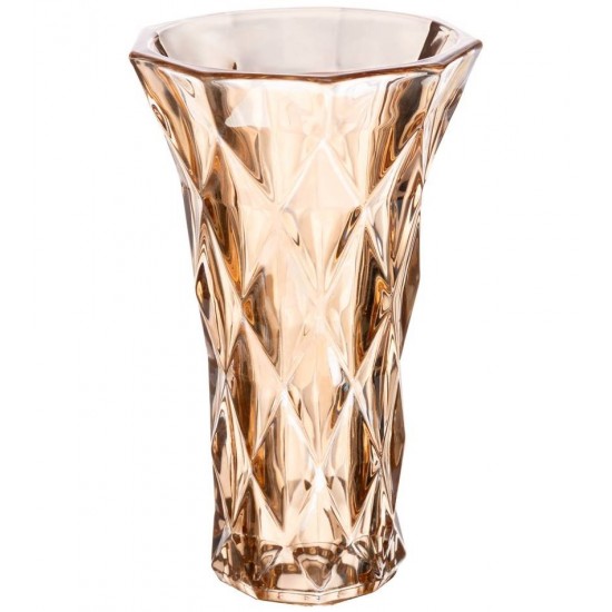 Vaso 14,5cm X 7,5cm X 25cm De Vidro Diamond Âmbar Metalizado